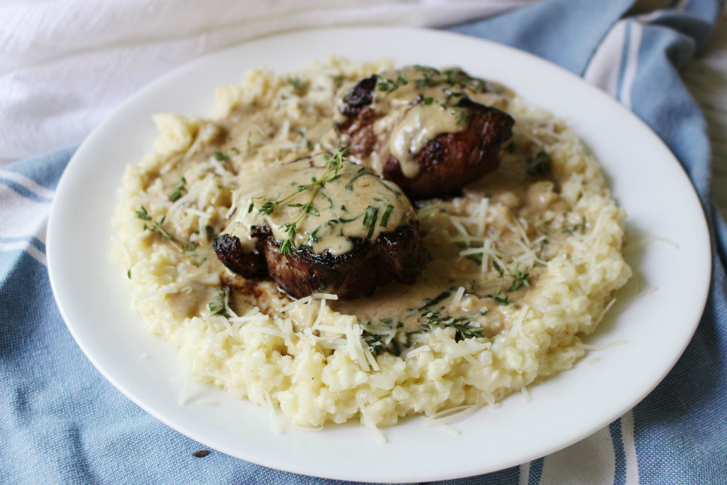 Filet Mignon & Creamed Cauliflower Rice w/ Herb Parmesan Sauce