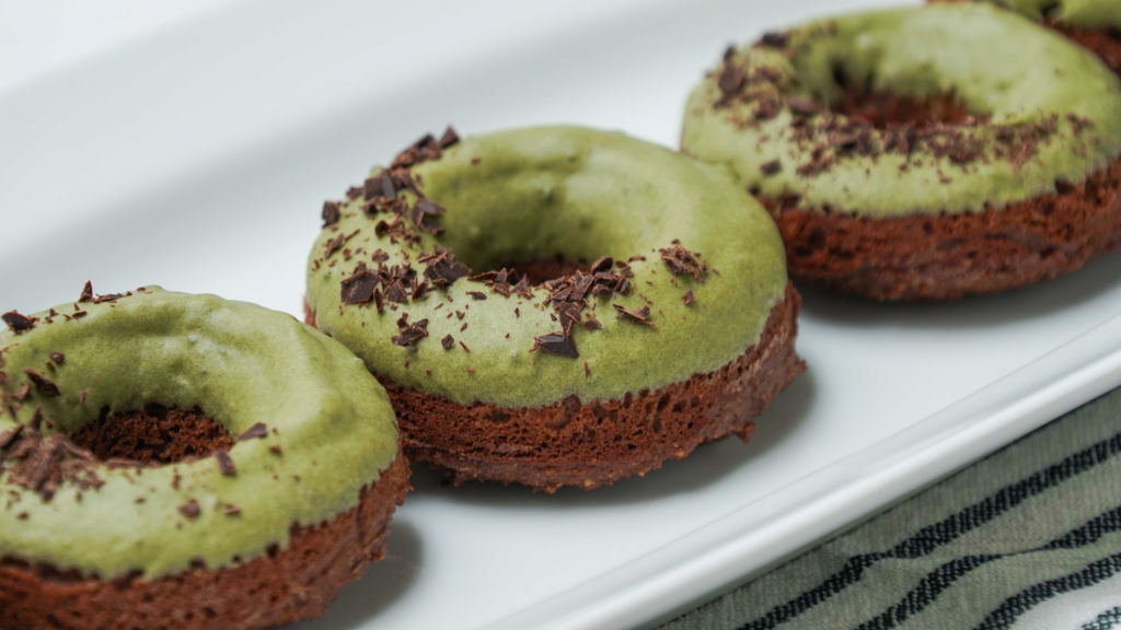 Chocolate Donuts with Matcha Glaze