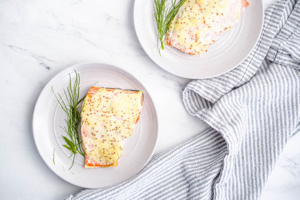 Air Fryer Salmon with Whole Grain Mustard Aioli