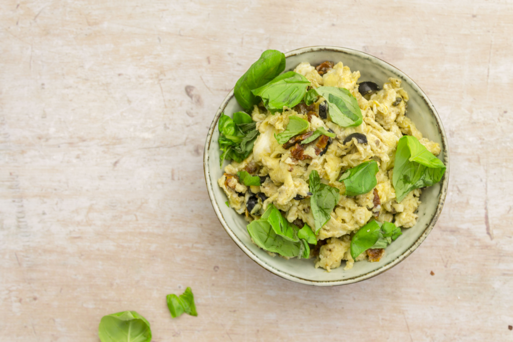 Tomato, Olive and Caper Scrambled Eggs