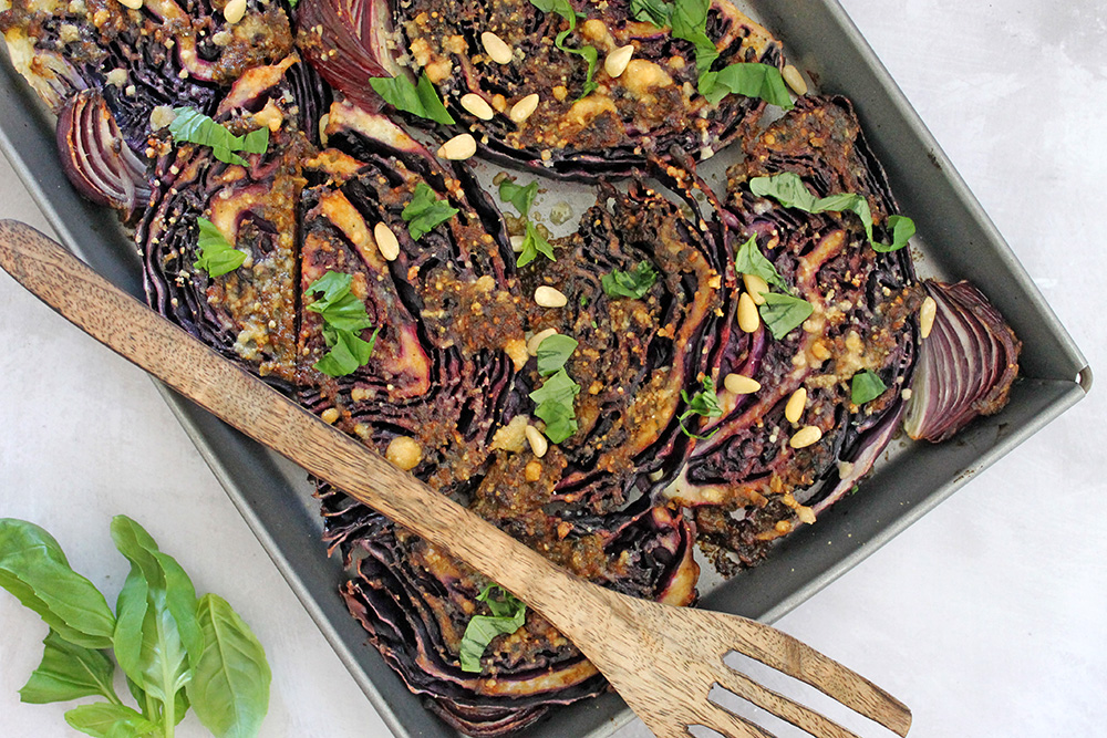 Roasted Cabbage Wedges With Sundried Tomato Pesto