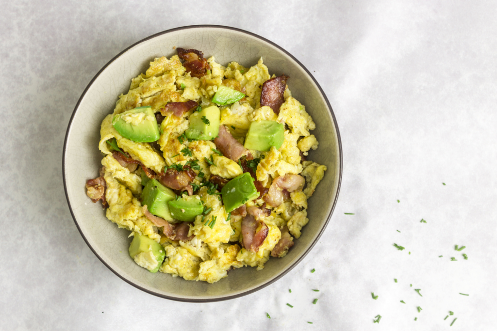 Scrambled Egg with Bacon and Avocado