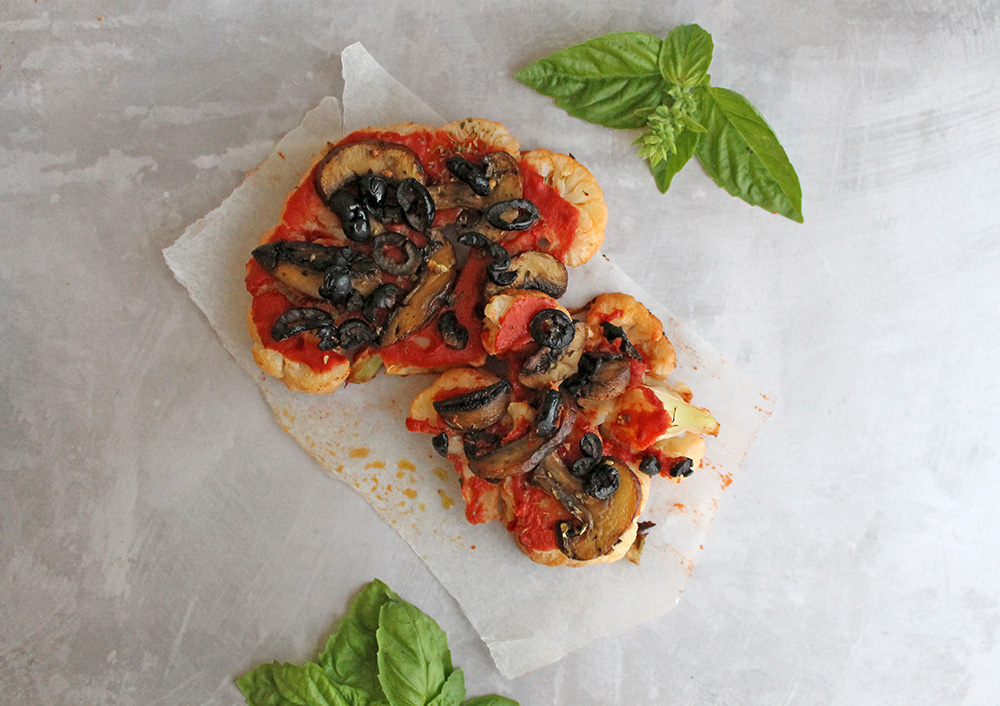 Vegan Mushroom Cauliflower Steak Pizza