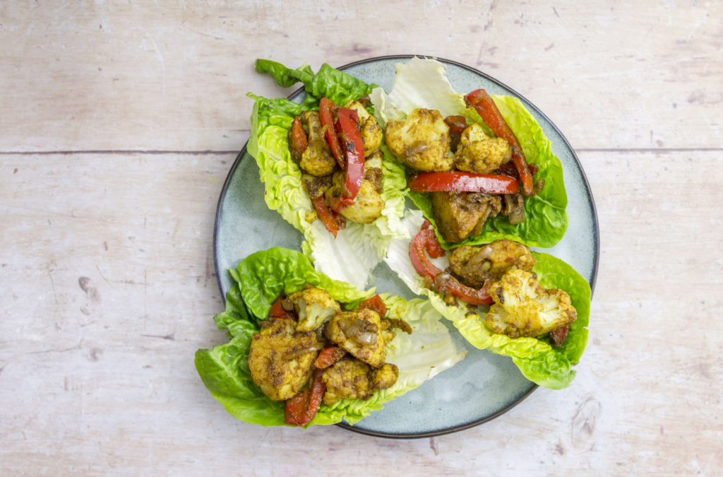 Curried Cauliflower and Red Pepper Lettuce Cups