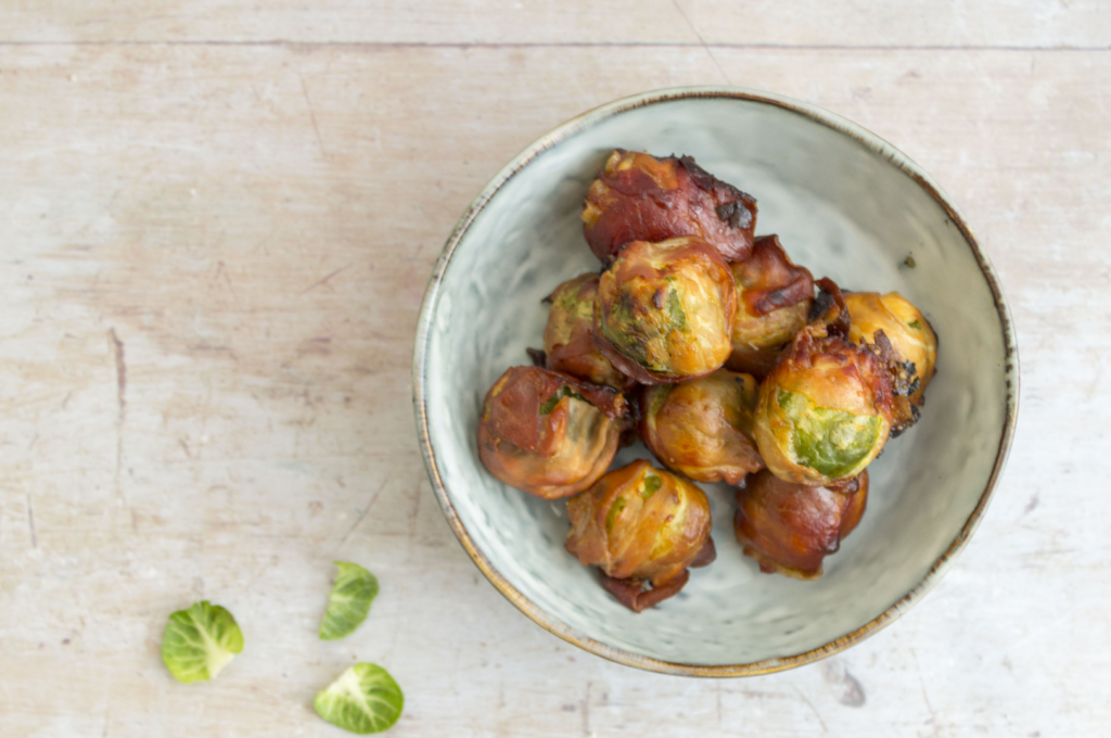 Prosciutto and Cheese Wrapped Sprouts