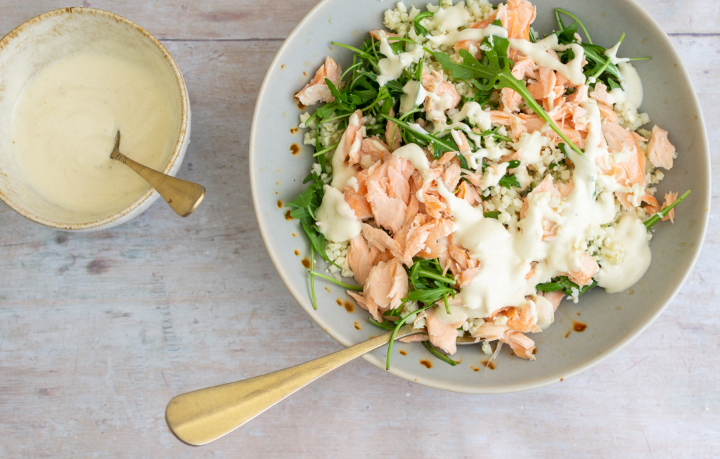 Salmon and Rice Salad with Tahini Dressing