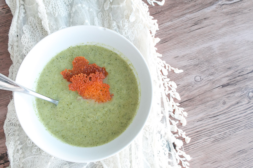 Creamy Broccoli Soup With Cheese Crisps