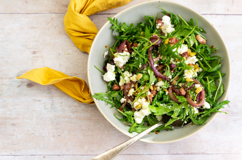 Balsamic Onion, Pancetta and Goat Cheese Salad