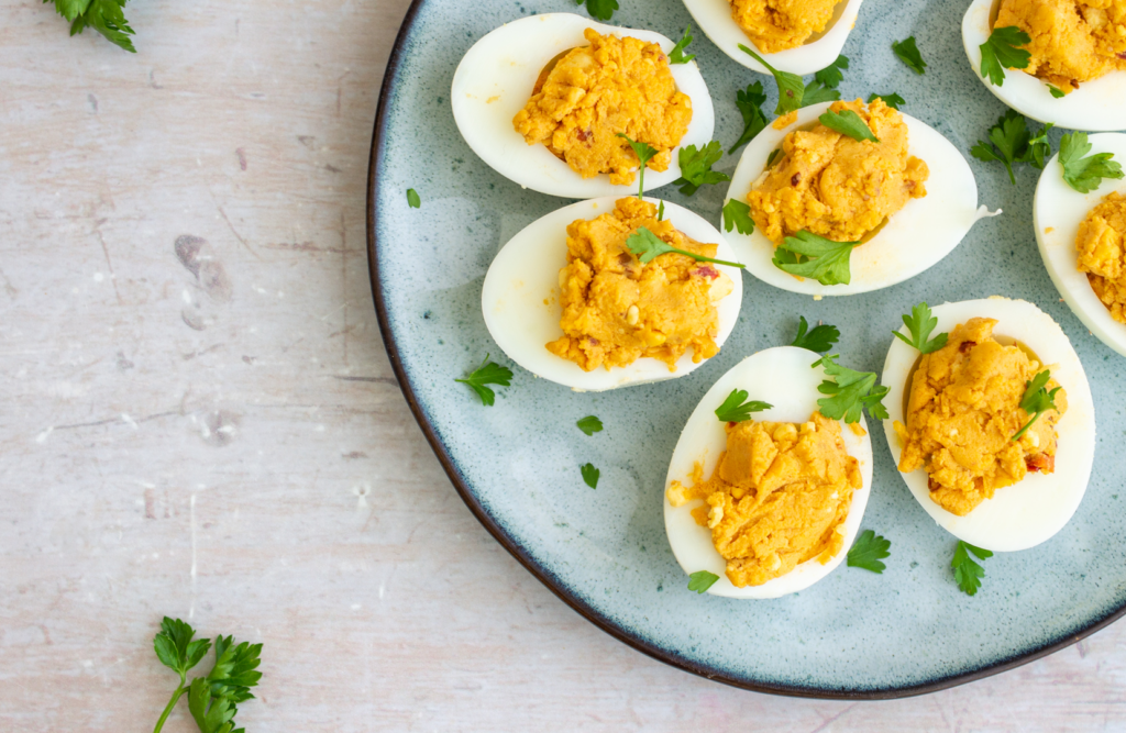 Harissa and Tahini Deviled Eggs