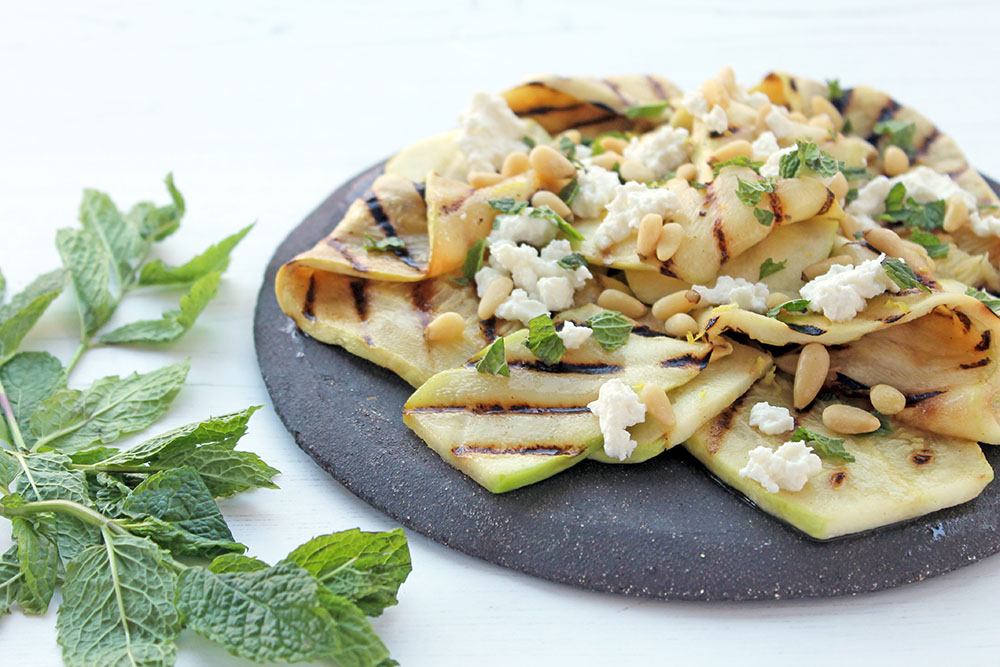 Griddled Zucchini With Pine Nuts And Feta