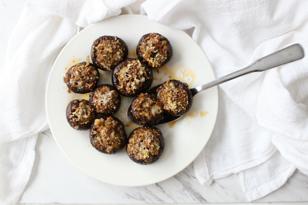 Mushrooms Stuffed W/ Tapenade & Parmesan