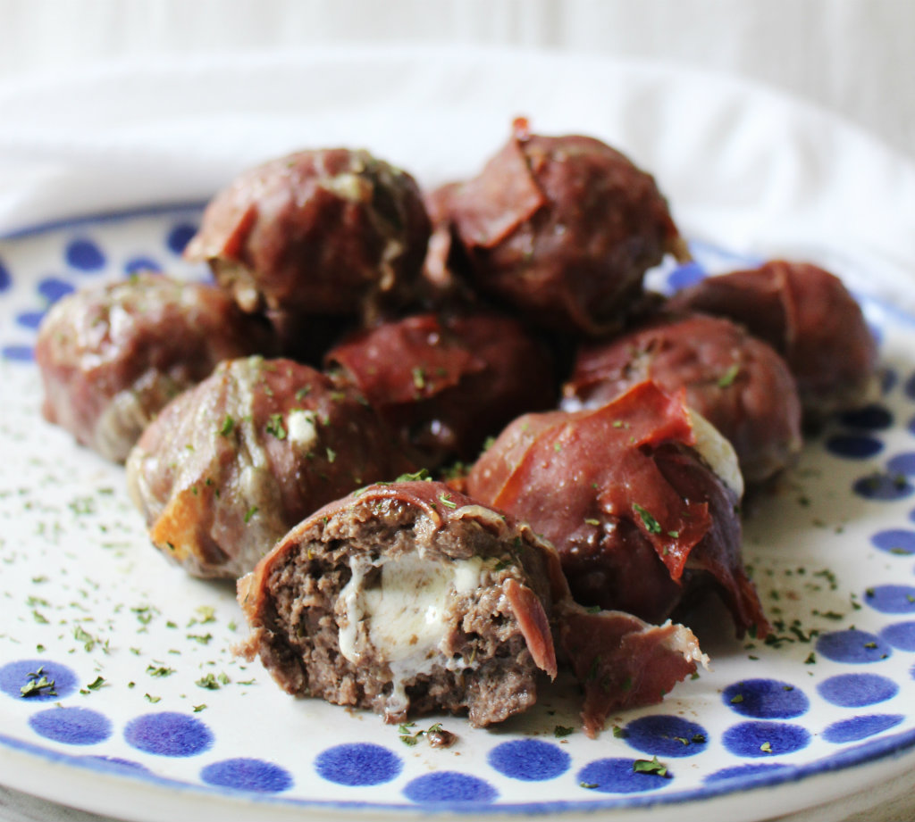 Prosciutto Wrapped Meatballs Stuffed w Mozzarella