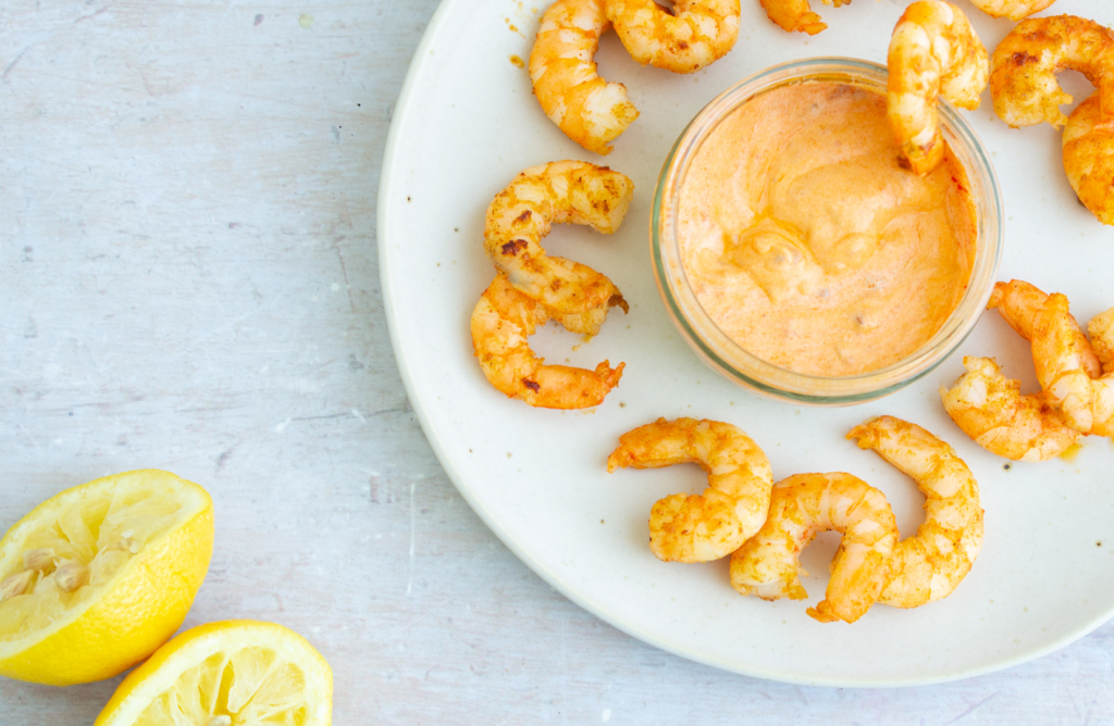 Jumbo Shrimp with Harissa Yogurt Dip