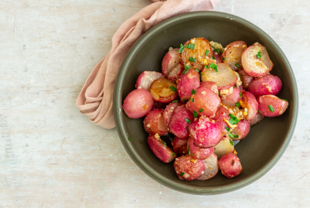 Butter Roasted Radishes with Chives and Parmesan