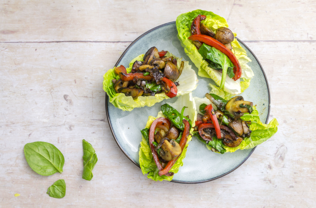 Balsamic Mushroom and Red Pepper Lettuce Cups