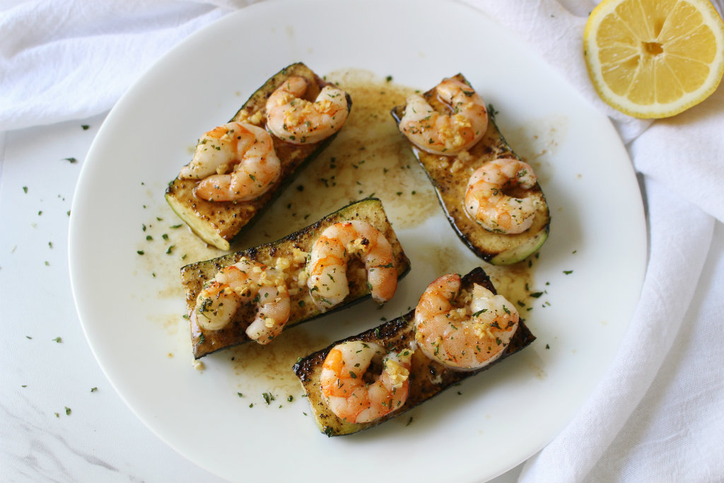 Garlic Butter Shrimp on Zucchini Logs