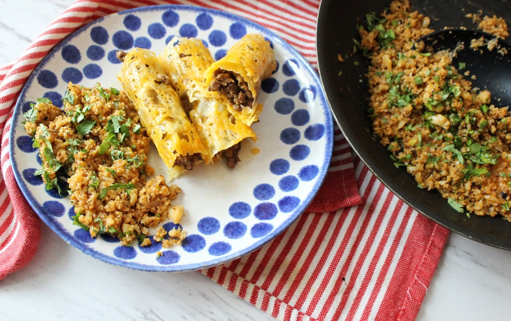 Ground Beef Taquitos w Street Cauliflower Rice