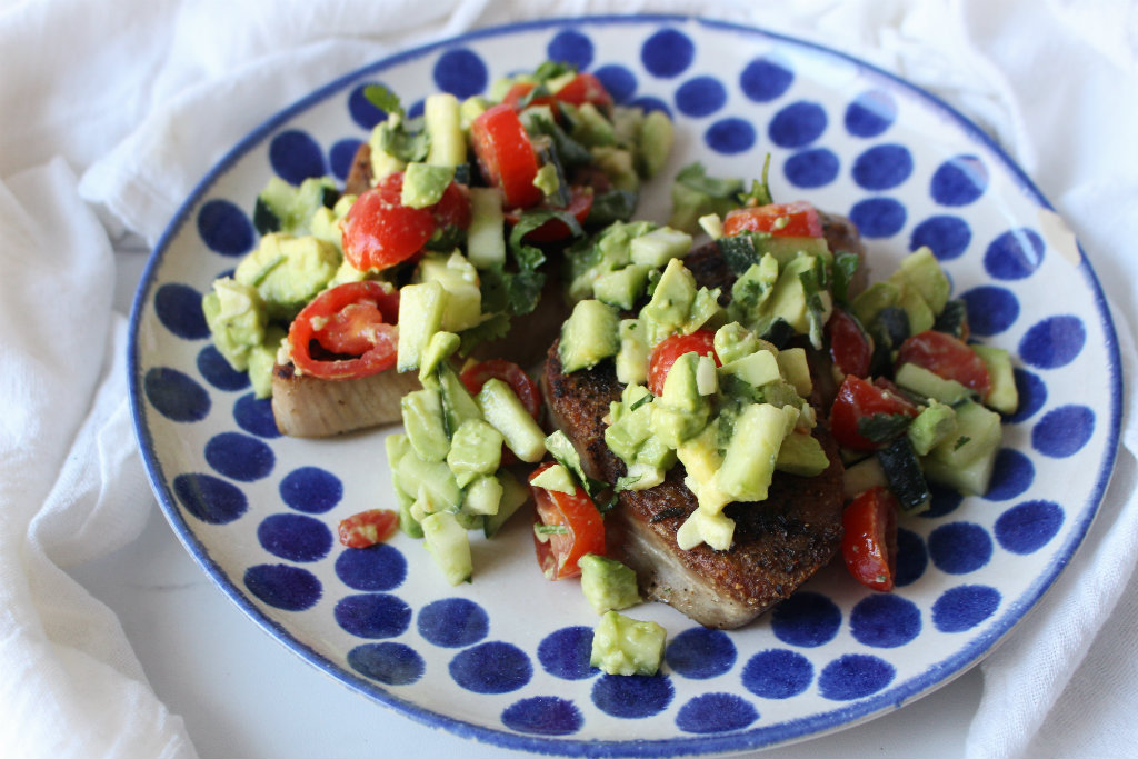Tuna Steaks With Fresh Avocado Cucumber Salsa