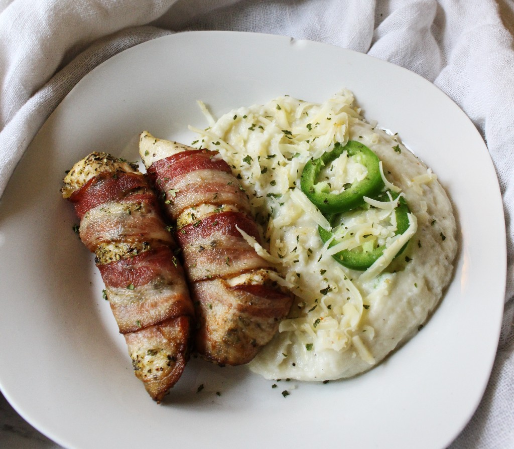 Bacon Wrapped Ranch Chicken w Jalapeno Pepper Jack Mashed Cauliflower